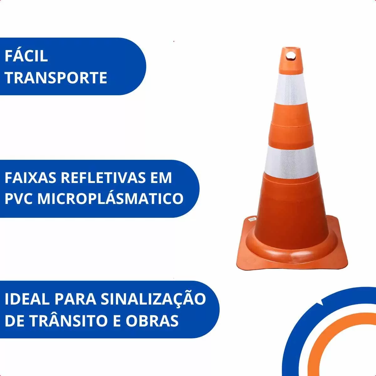 Cone de Sinalização Flexível com Faixa Auto Adesiva 75cm