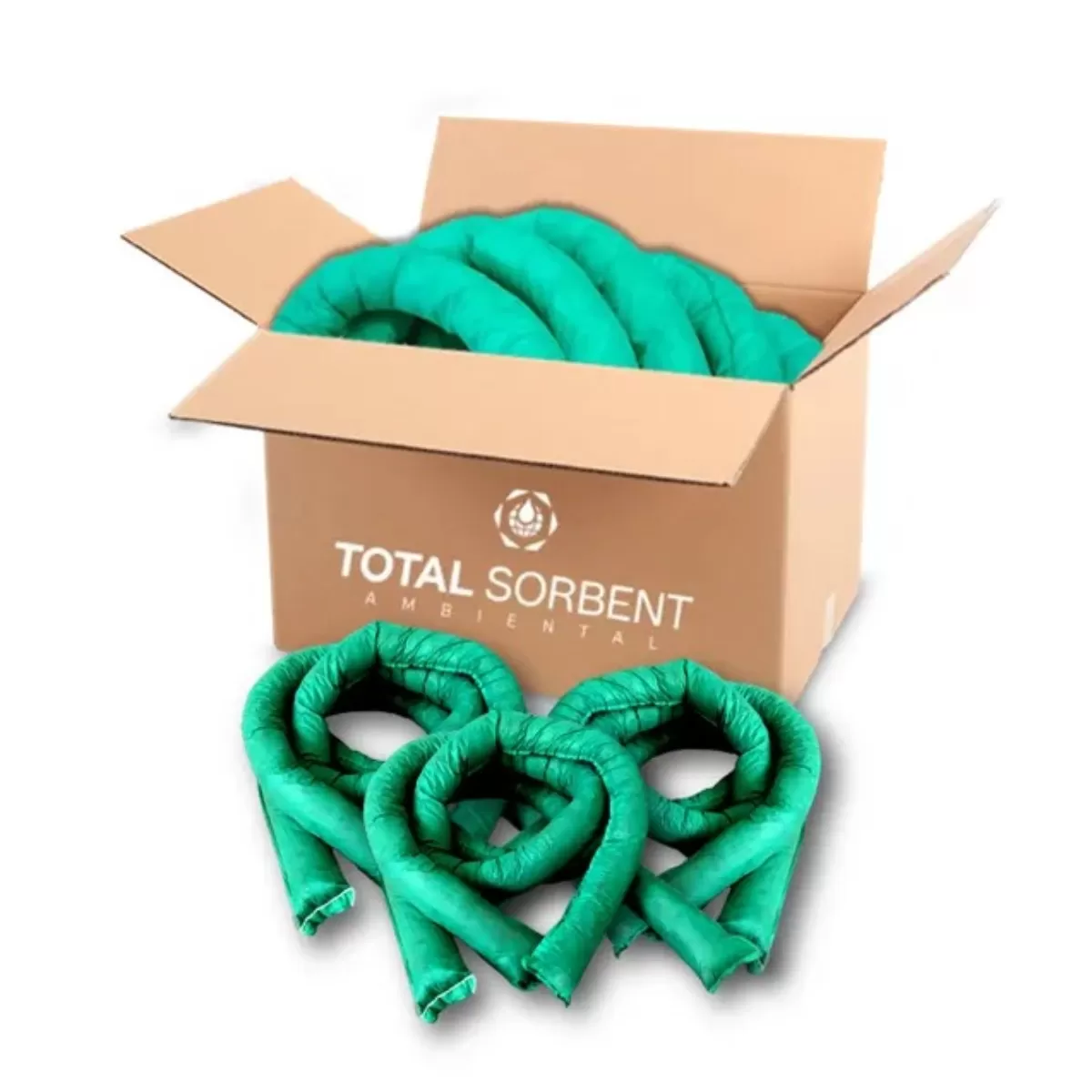  Kit 5 Cordão Absorvente Total Sorbent Verde Para Líquido Químico 7,60 Cm X 1,20 Metros